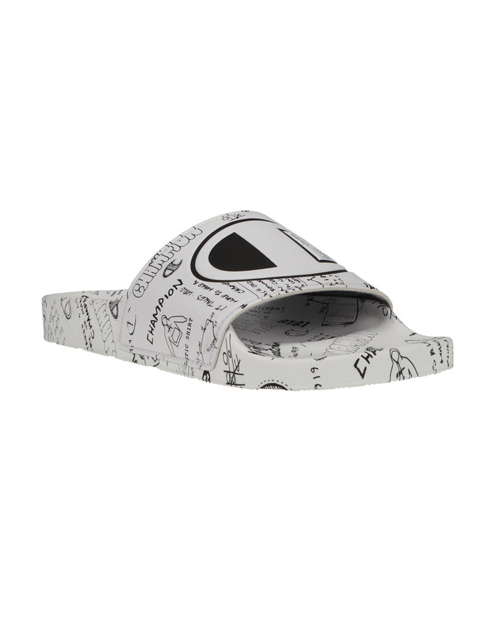 Champion Ipo Doodle Badslippers Heren - Wit/Zwart - Belgie 3216VNFAS